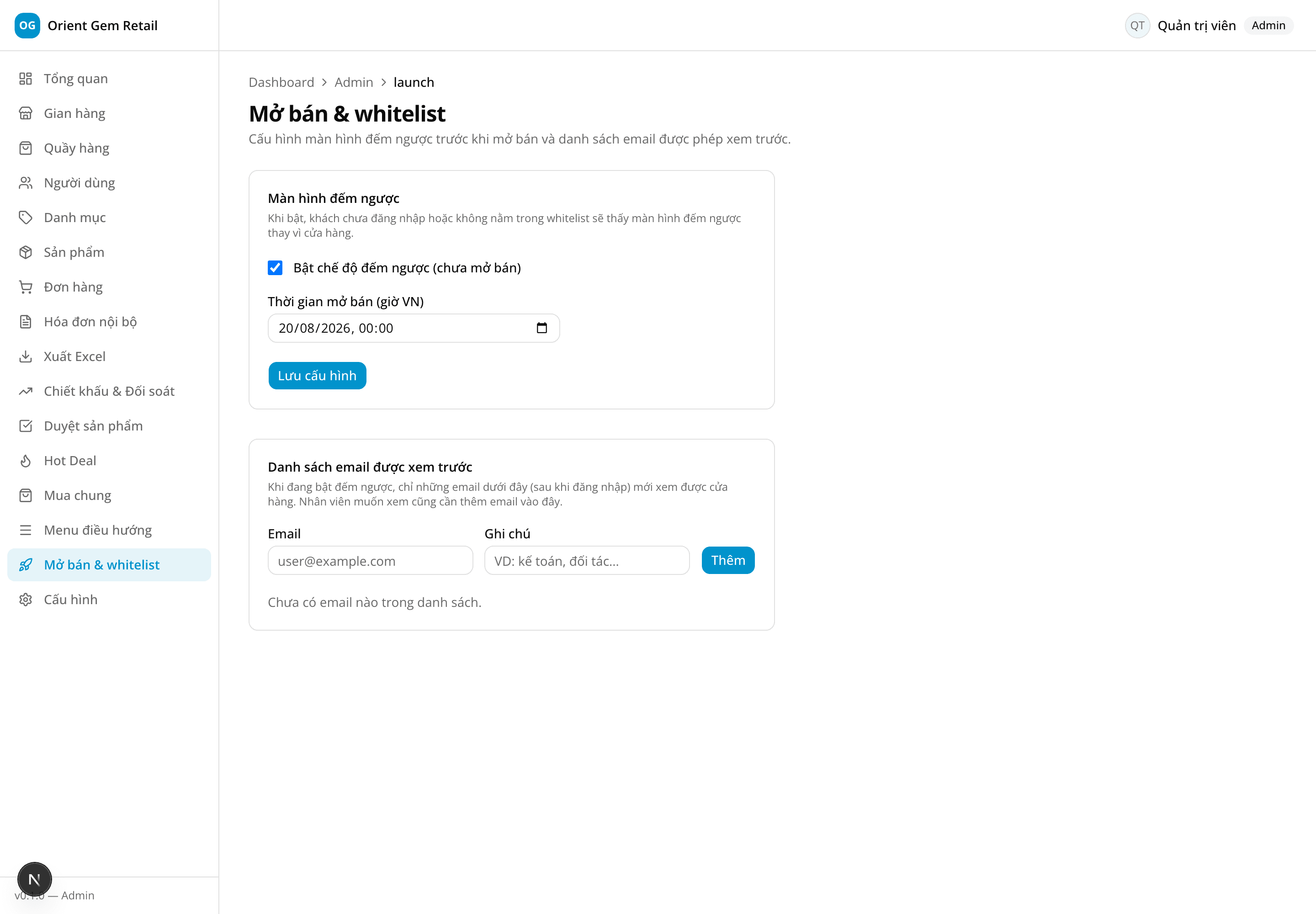 Thêm email whitelist